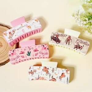 Western Cowgirl Rodeo Hair Claw Clips Set of 4 - Pink and Cream